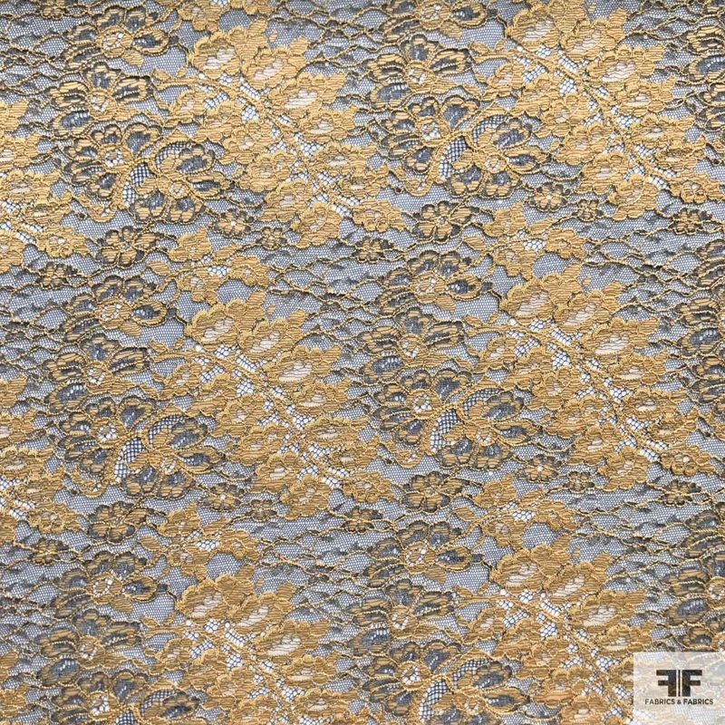 Double Scalloped Leavers Lace – Yellow/Black Fabric by the Yard