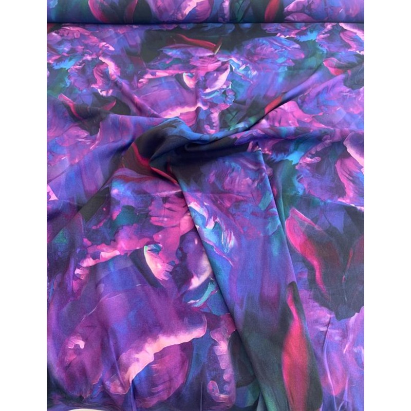 Dreamy Nights Printed Viscose Crepe with Mechanical Stretch – Purple / Violet / Royal Blue Fabric by the Yard