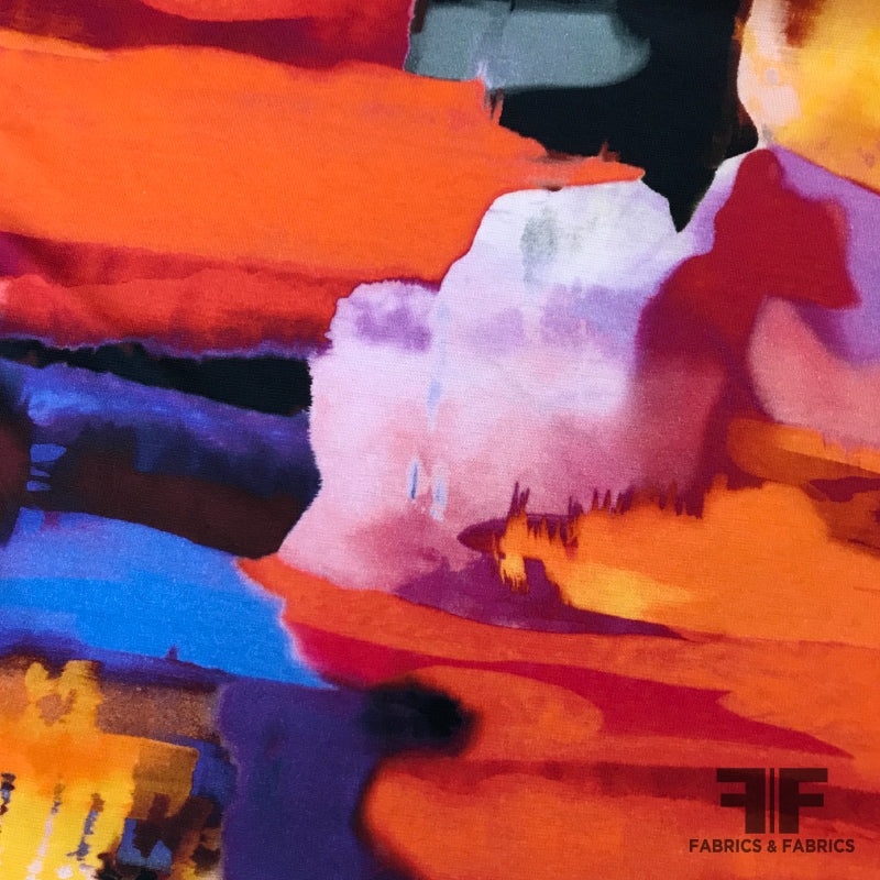 Large-Scale Abstract Painterly Stretch Knit – Multicolor Fabric by the Yard