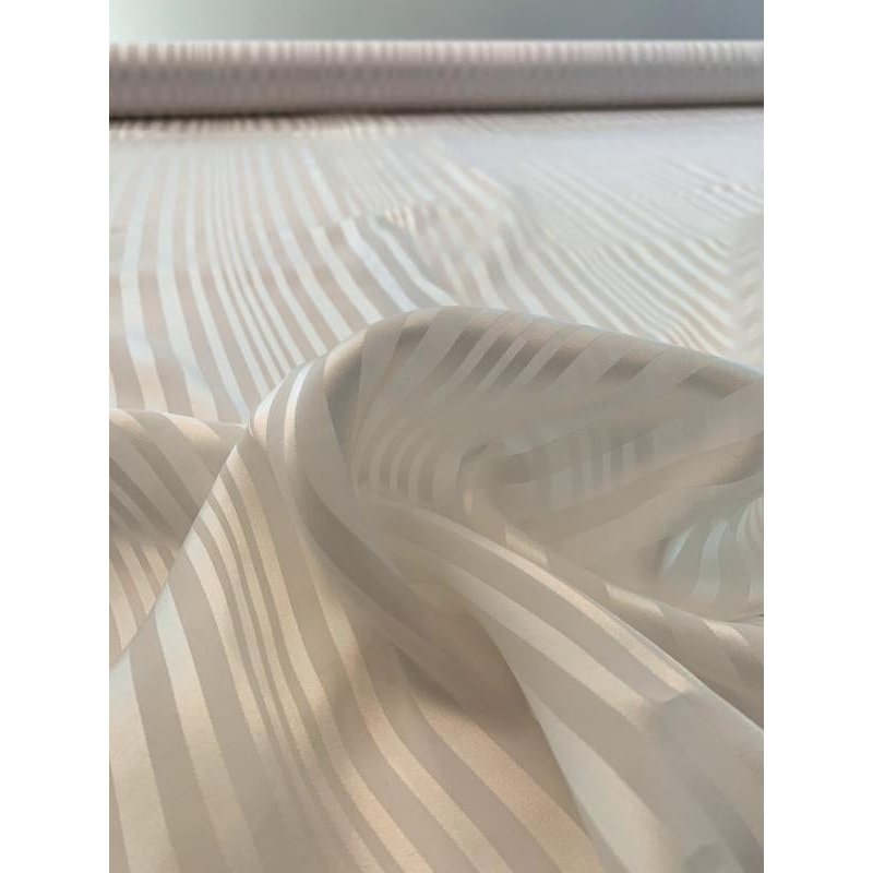 Satin Striped Silk Chiffon – Off-White Fabric by the Yard