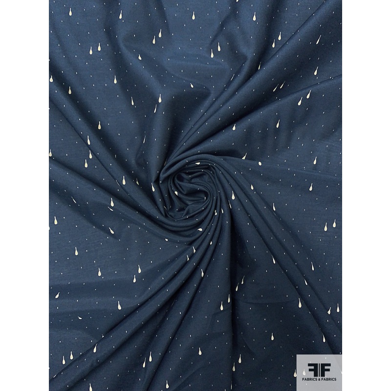 Teardrop Graphic Printed Lightweight Silk-Cotton Lawn – Navy / Cream Fabric by the Yard