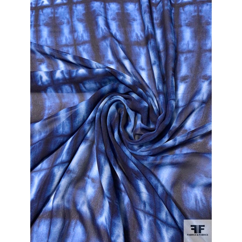 Tie-Dye Printed Rayon Chiffon-Georgette – Navy / Blue / White Fabric by the Yard