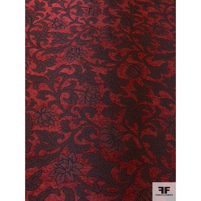 Vine Floral Tapestry-Look Brocade – Red / Maroon / Black Fabric by the Yard