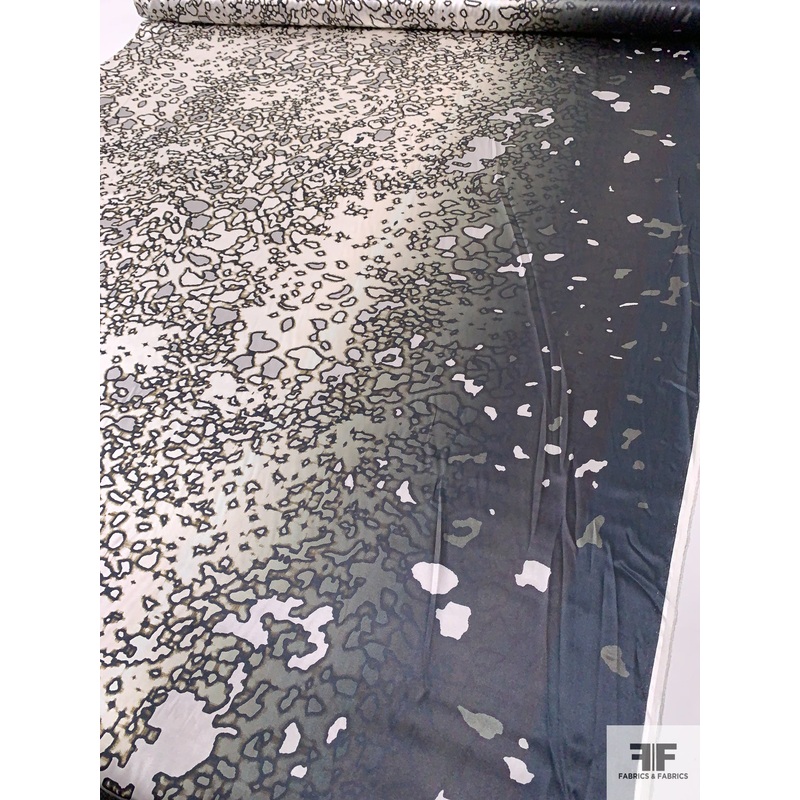 Abstract Gradient Printed Stretch Silk Charmeuse – Black / Off-White / Grey / Olive Fabric by the Yard