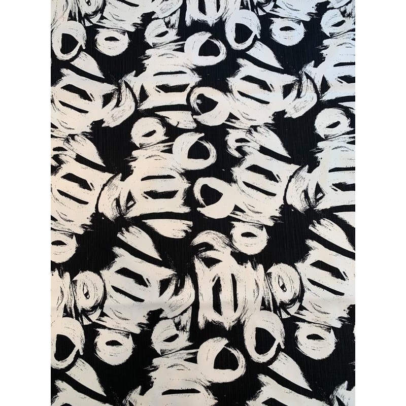 Abstract Painterly Printed Stretch Cotton Twill – Black / White Fabric by the Yard