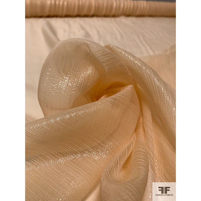 All-Over Lurex Pinstriped Silk Chiffon – Champagne Fabric by the Yard