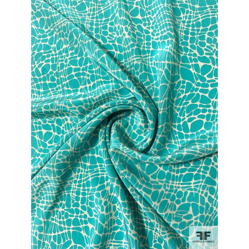 Animal Pattern Web Printed Silk Crepe de Chine – Turquoise / Grey Fabric by the Yard