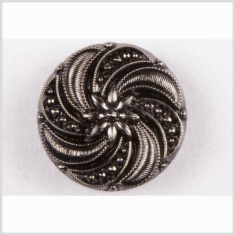 Black and Platinum Floral and Swirl Glass Button – 44L/28mm