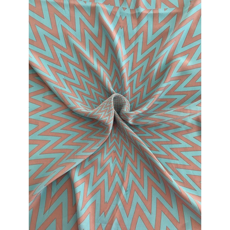 Hypnotic Chevron Star Matte-Side Printed Silk Charmeuse Panel – Seafoam / Light Mauve Fabric by the Panel