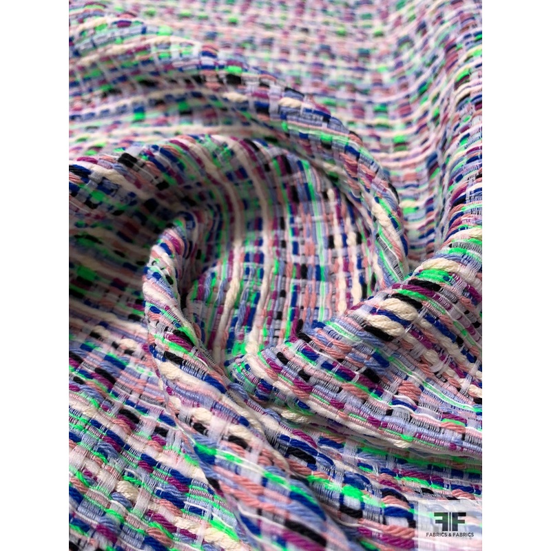 Intermix-Vibes Novelty Tweed Suiting – Neon Green / Blue / Pink / Off-White / Multi Fabric by the Yard
