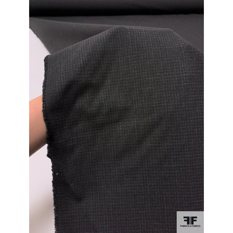 Italian Micro Windowpane Wool Suiting – Darkest Grey Fabric by the Yard