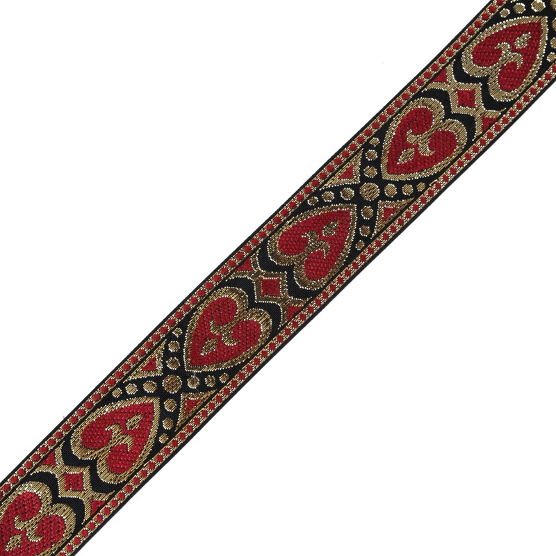 Metallic Gold and Red Hearts Jacquard Ribbon – 1.5″