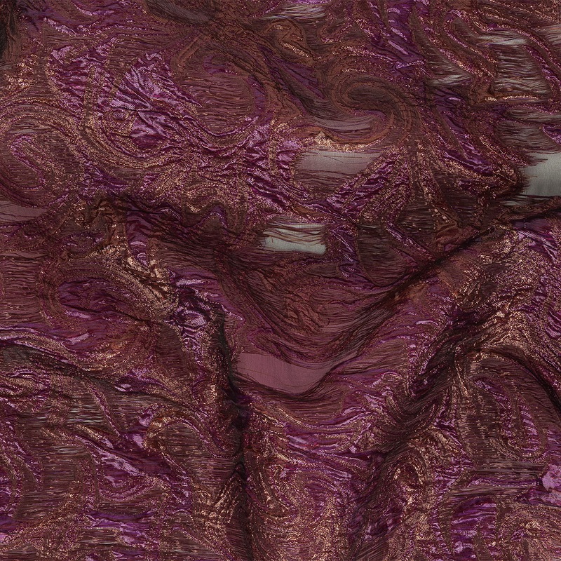 Mood Exclusive Metallic Purple and Copper Swirls Sheer Organza Luxury Brocade