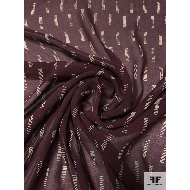 Pixelated Rectangles Printed Silk Chiffon – Tyrian / Sage Fabric by the Yard