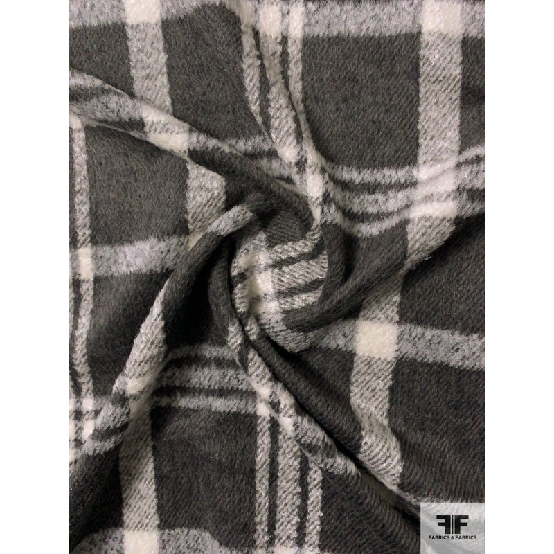 Plaid Pattern Brushed Lightweight Coating – Dark Grey / Light Grey Fabric by the Yard