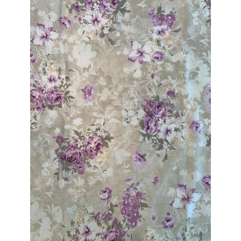 Ralph Lauren Floral Bouquets Printed Lightweight Silk Shantung – Tan / Olive / Purple Fabric by the Yard