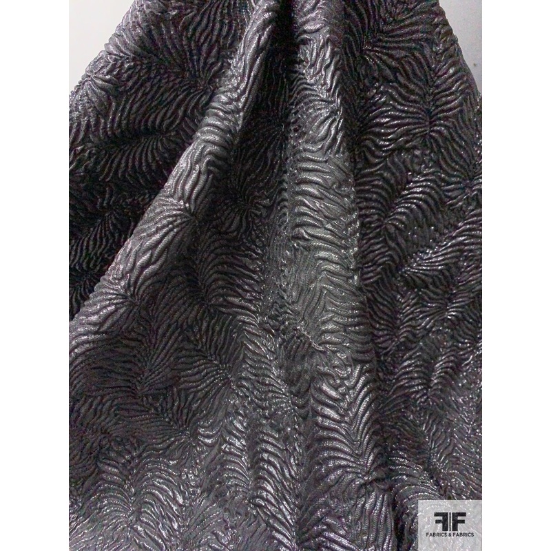 Christian Siriano Italian Metallic Leaf Cloqu – Shimmery Gunmetal Grey Fabric by the Yard