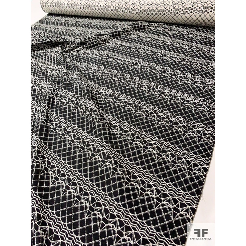 Ethnic Geometric Lines Jacquard Brocade – Black / Ivory Fabric by the Yard