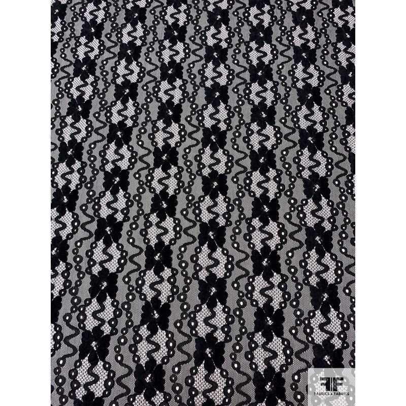 Floral Chenille Detailed Lace – Black Fabric by the Yard