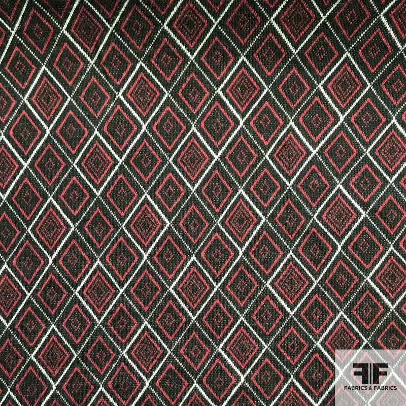 Geometric Printed Polyester Jersey Knit – Red/Black Fabric by the Yard