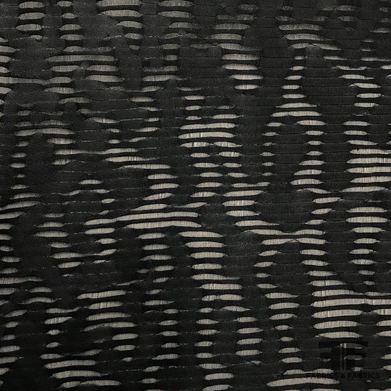 Italian Abstract Polyester Burnout Organza – Black Fabric by the Yard