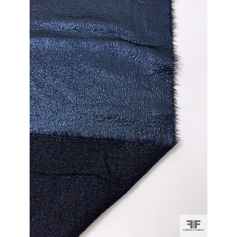 Italian Double Face Lam Brocade Suiting – Metallic Navy Fabric by the Yard