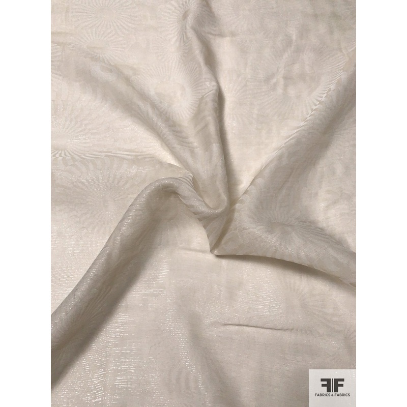 Italian Jacquard Sun Medallion 2-Ply Viscose Blend Chiffon with Lurex – Off-White / Light Beige Fabric by the Yard