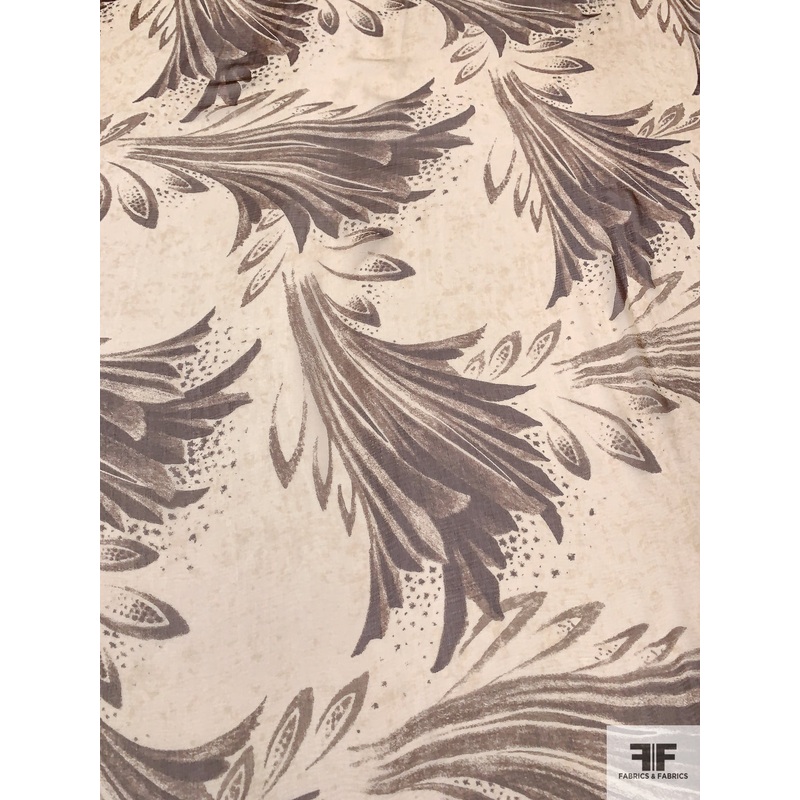Italian Ralph Lauren Large Leaf Printed Silk Chiffon – Brown / Cream Fabric by the Yard
