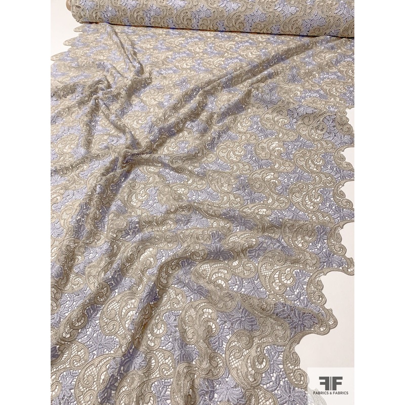 Paisley Floral Guipure Lace – Gold / Calm Lavender Fabric by the Yard