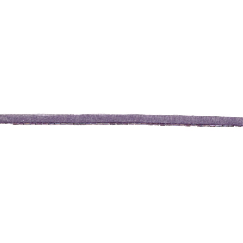 Vintage Purple Iris Bugle Beads on Dark Purple Trimming – 0.375″