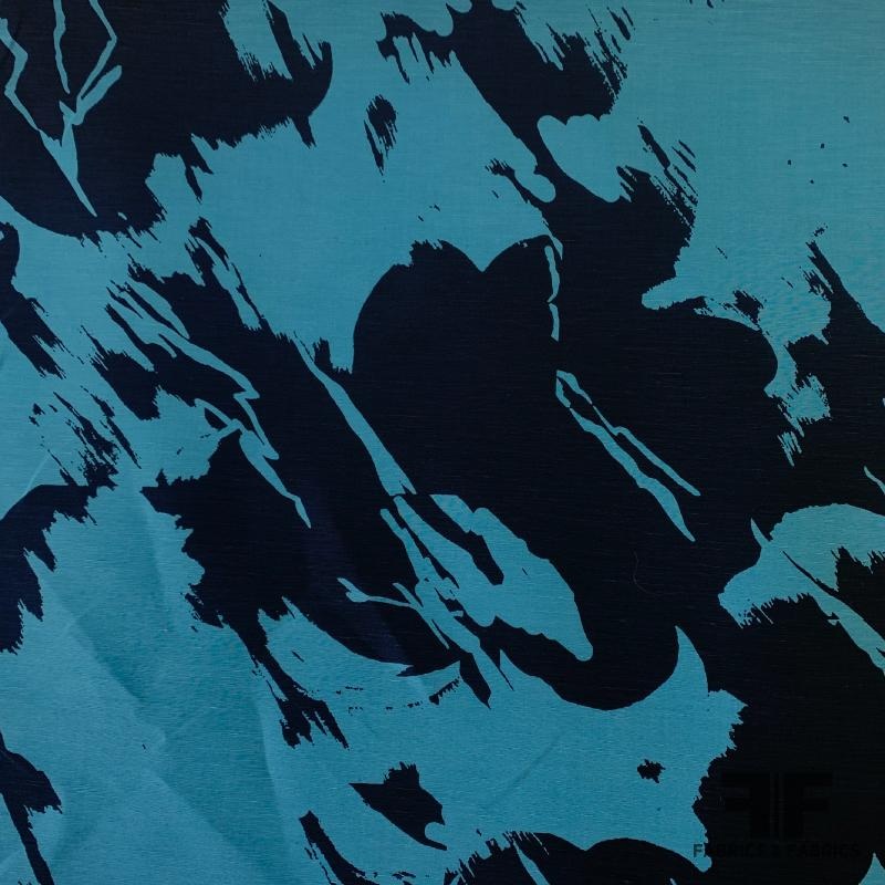 Abstract Silk Shantung – Blue/Navy Fabric by the Yard