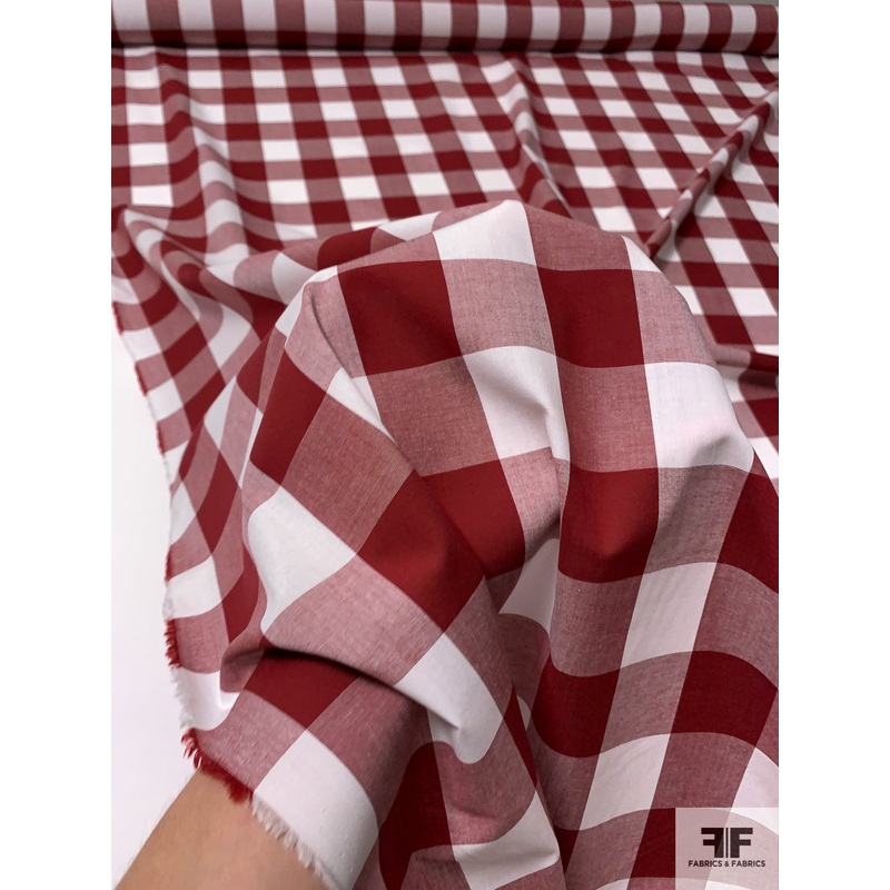 Buffalo Plaid Yarn-Dyed Cotton Shirting – Burgundy / White Fabric by the Yard