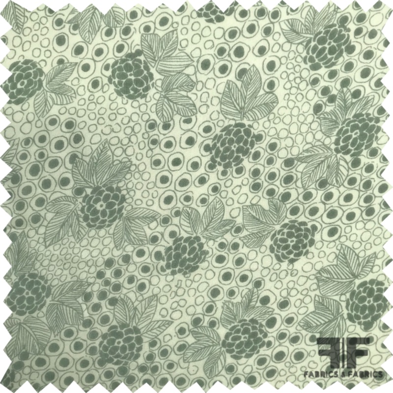 Floral Polka Dot Printed Silk Chiffon – Green Fabric by the Yard
