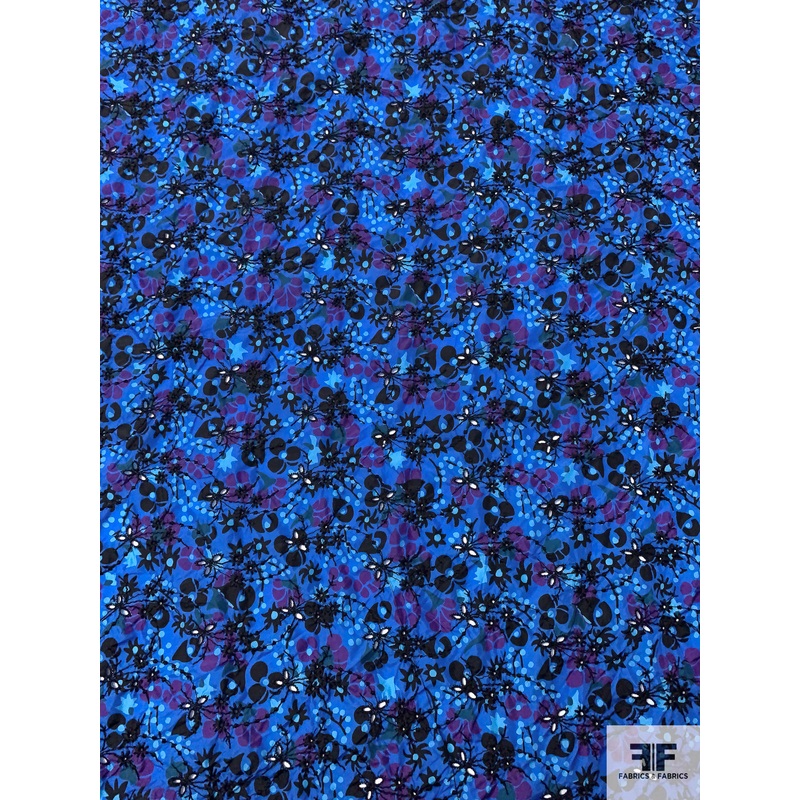 Floral Printed Embroidered Eyelet Windbreaker – Blue / Purple / Black / Teal Fabric by the Yard