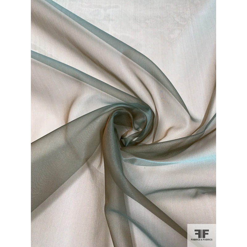 Iridescent Silk Organza – Sage-Seafoam / Brown Fabric by the Yard