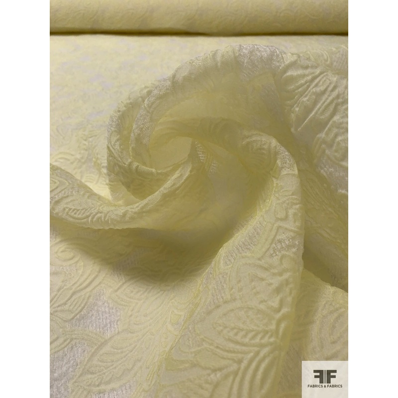 Italian Floral Pattern Cloqu Silk Organza – Soft Yellow Fabric by the Yard