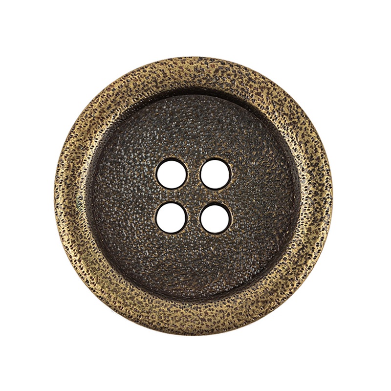 Italian Golden Bronze Shallow Plate 4-Hole Metal Look Coat Button – 44L/28mm