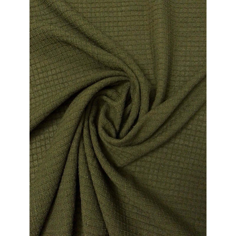 Italian Grid Pattern Boucl Suiting – Army Green Fabric by the Yard