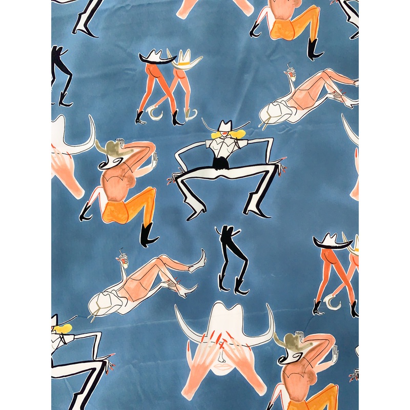 Madonna Cowboy Inspired Printed Silk Crepe de Chine – Dusty Blue / Dusty Peach / Black / Off-White Fabric by the Yard