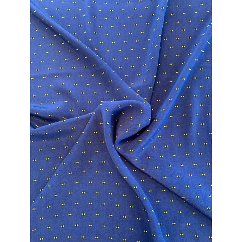 Mini Fireflies Dotted Printed Silk Crepe de Chine – Blue / Black / Yellow Fabric by the Yard