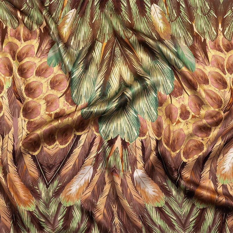Mood Exclusive Italian Cream Blush and Sage Feathered Chevrons Silk Charmeuse Panel