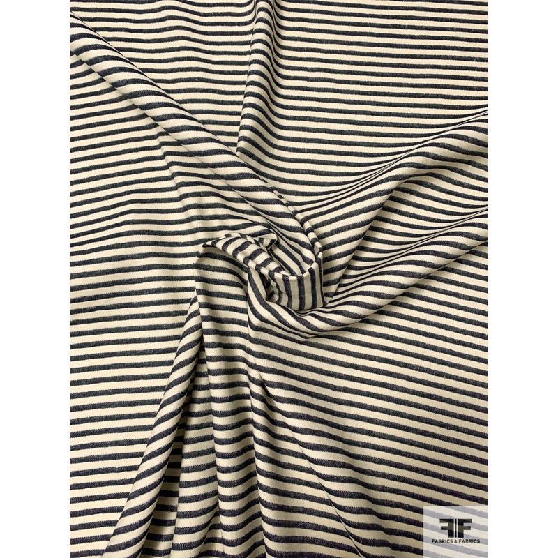 Novelty Horizontal Striped Cotton Denim – Navy / Cream Fabric by the Yard