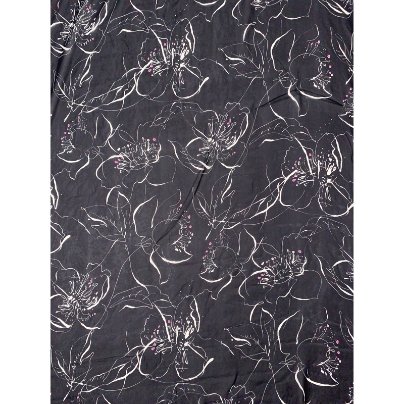Sketch Floral Printed Polyester Chiffon – Black / Ivory / Magenta Fabric by the Yard