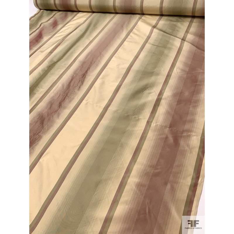 Vertical Striped Yarn-Dyed Silk Taffeta – Khaki Merlot / Khaki Moss / Champagne Fabric by the Yard