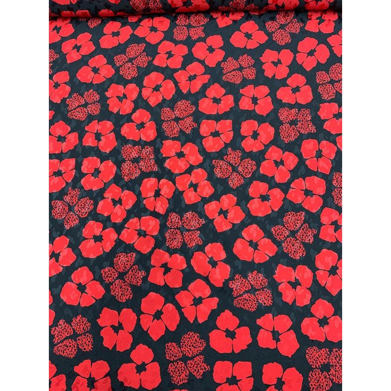 Abraham Vintage Floral Printed Silk Jacquard – Red / Black Fabric by the Yard