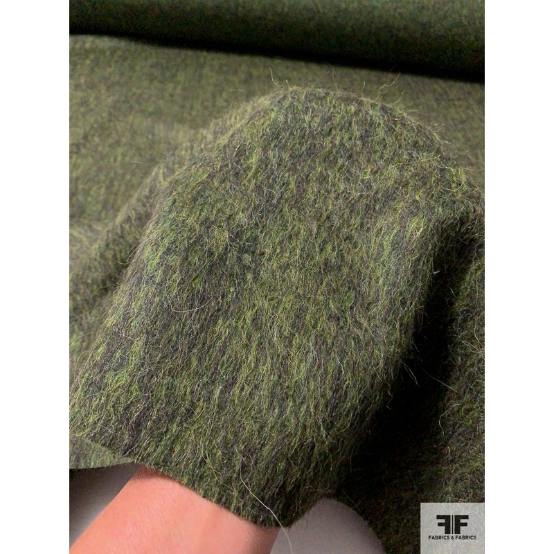 Italian Forest Wool Mohair Jacket Weight Suiting – Pickle Green / Black Fabric by the Yard