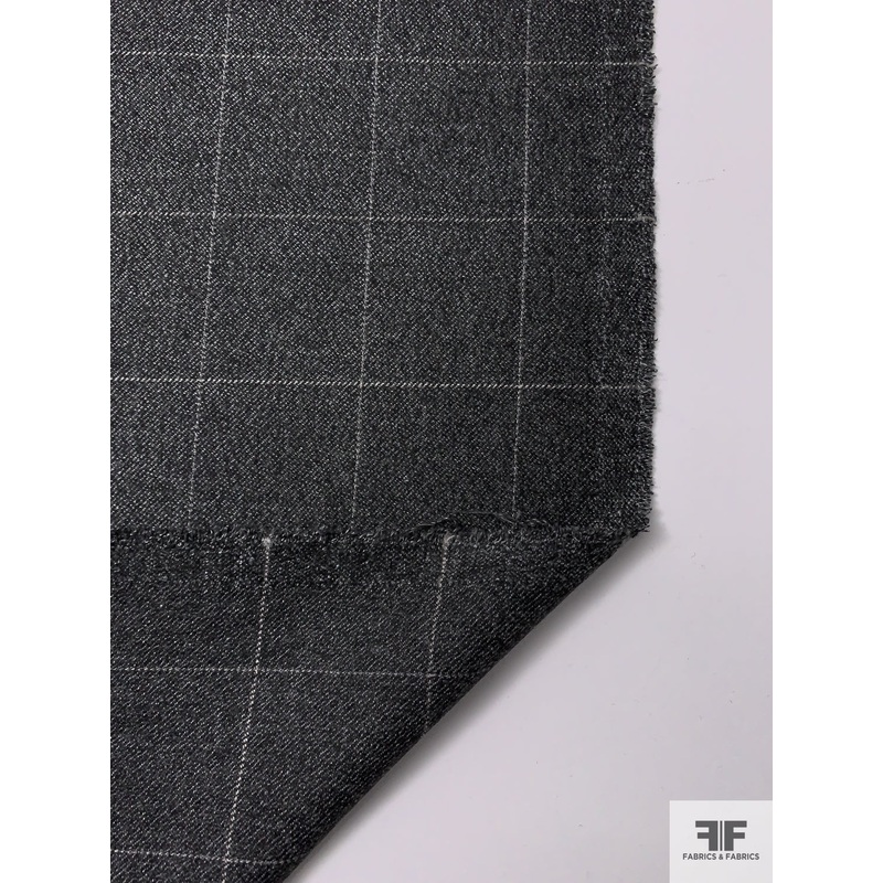 Italian Windowpane Soft Stretch Suiting – Dark Grey / Light Grey Fabric by the Yard