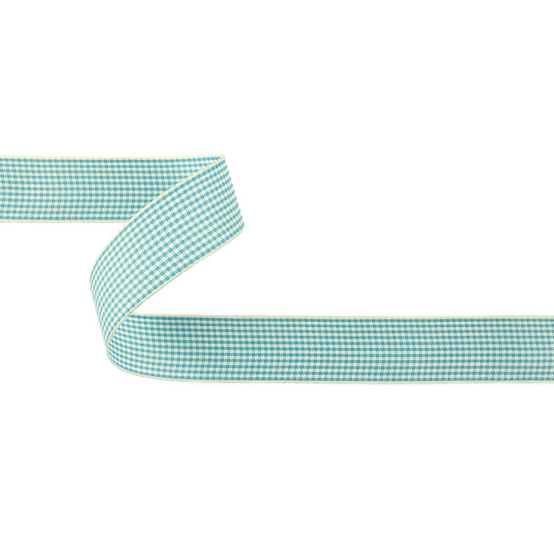 Sky Blue and Glass Green Houndstooth Check Woven Ribbon – 1″