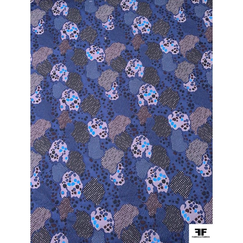 Abstract Block Printed Cotton Lawn – Navy-Purple / Smokey Lavender / Black Fabric by the Yard