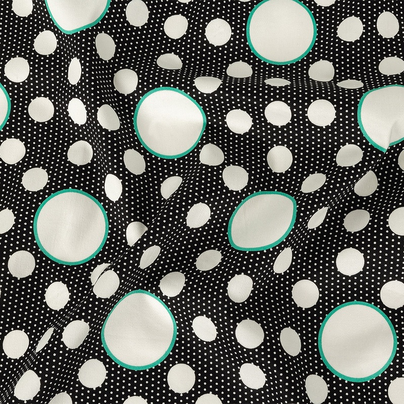 Black, White Alyssum and Bright Seafoam Polka Dots and Stripes Stretch Cotton Sateen
